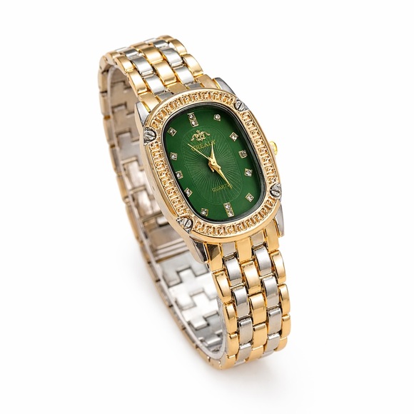 Anthropologie Jewelry - ⚜️ Gold and Silver Bracelet Watch with Green Dial